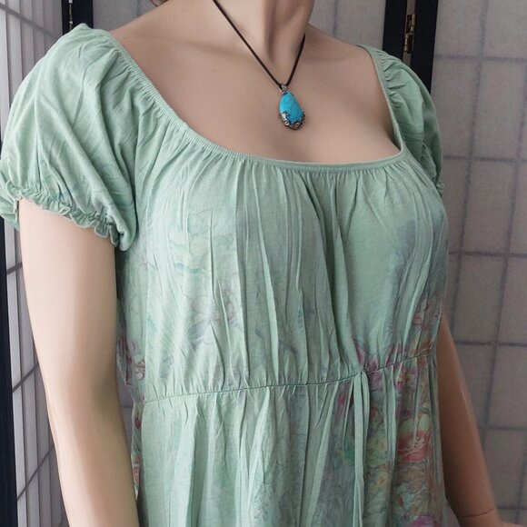 NWT Bamboo Traders Bohemian Sage Green Dress  L Colorful Butterfly Floral Print - Picture 7 of 11